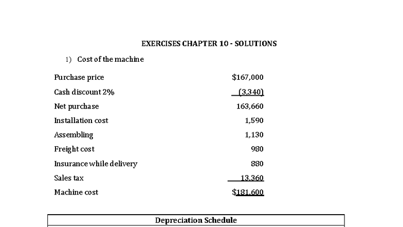 CH10 S (2) - Solutions for Exercises and Depreciation Calculations ...
