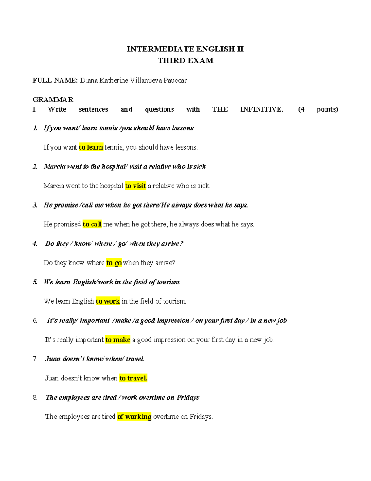 Intermediate English II Third Exam: Grammar & Sentence Structure - Studocu
