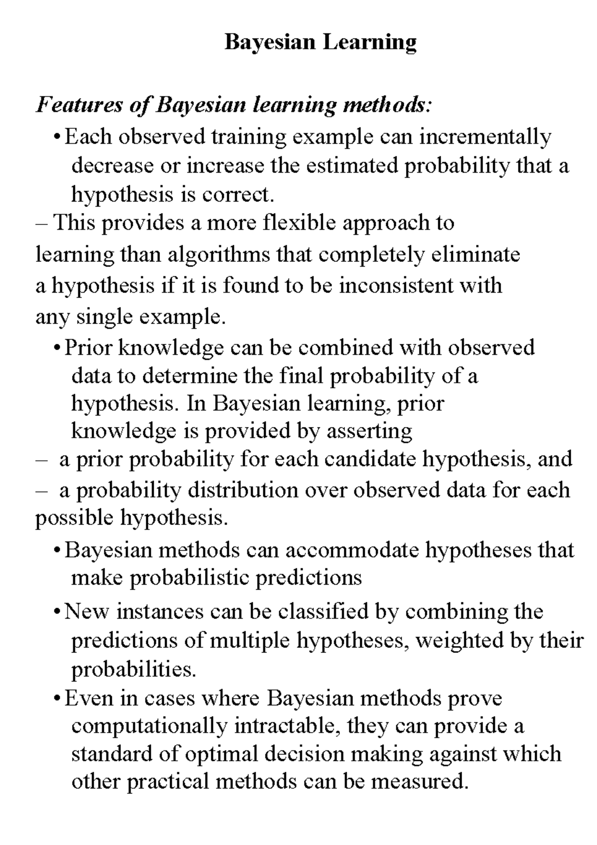 Unit-2 part 2 - Lecture notes 1 - Bayesian Learning Features of ...