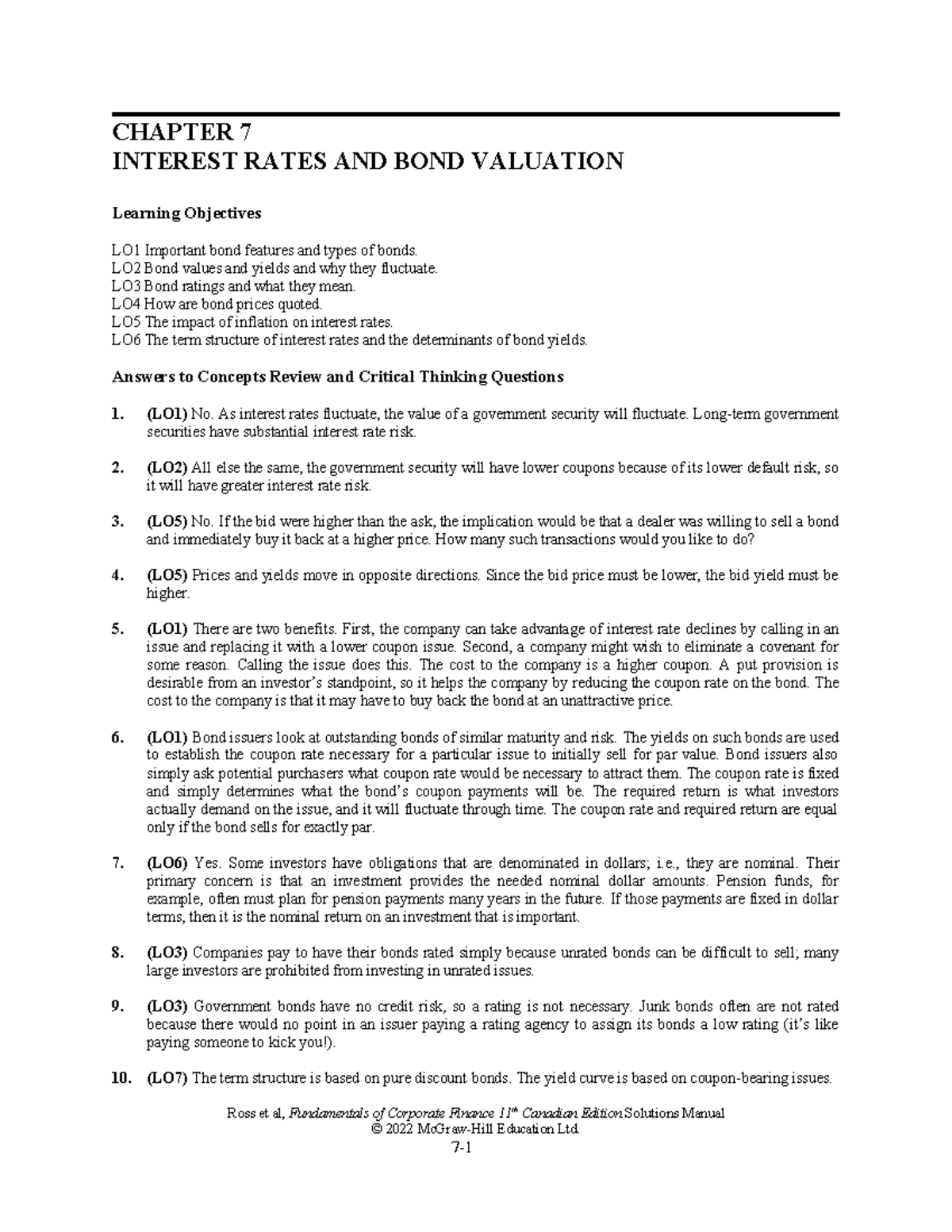 ADMS 3531 CHAPTER 7: INTEREST RATES & BOND VALUATION NOTES - Studocu