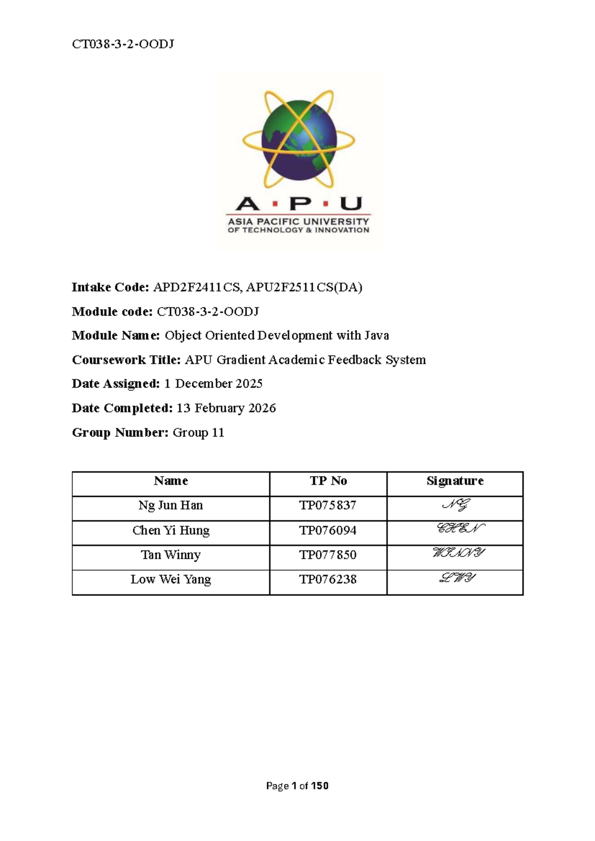 APU2F2511CS OODJ Group Assignment: APU Gradient Academic Feedback ...
