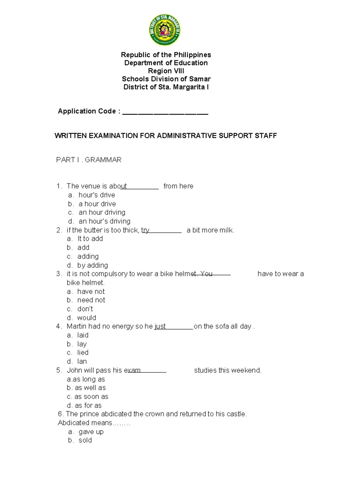 WRITTEN EXAMINATION FOR ADMINISTRATIVE SUPPORT STAFF - Studocu