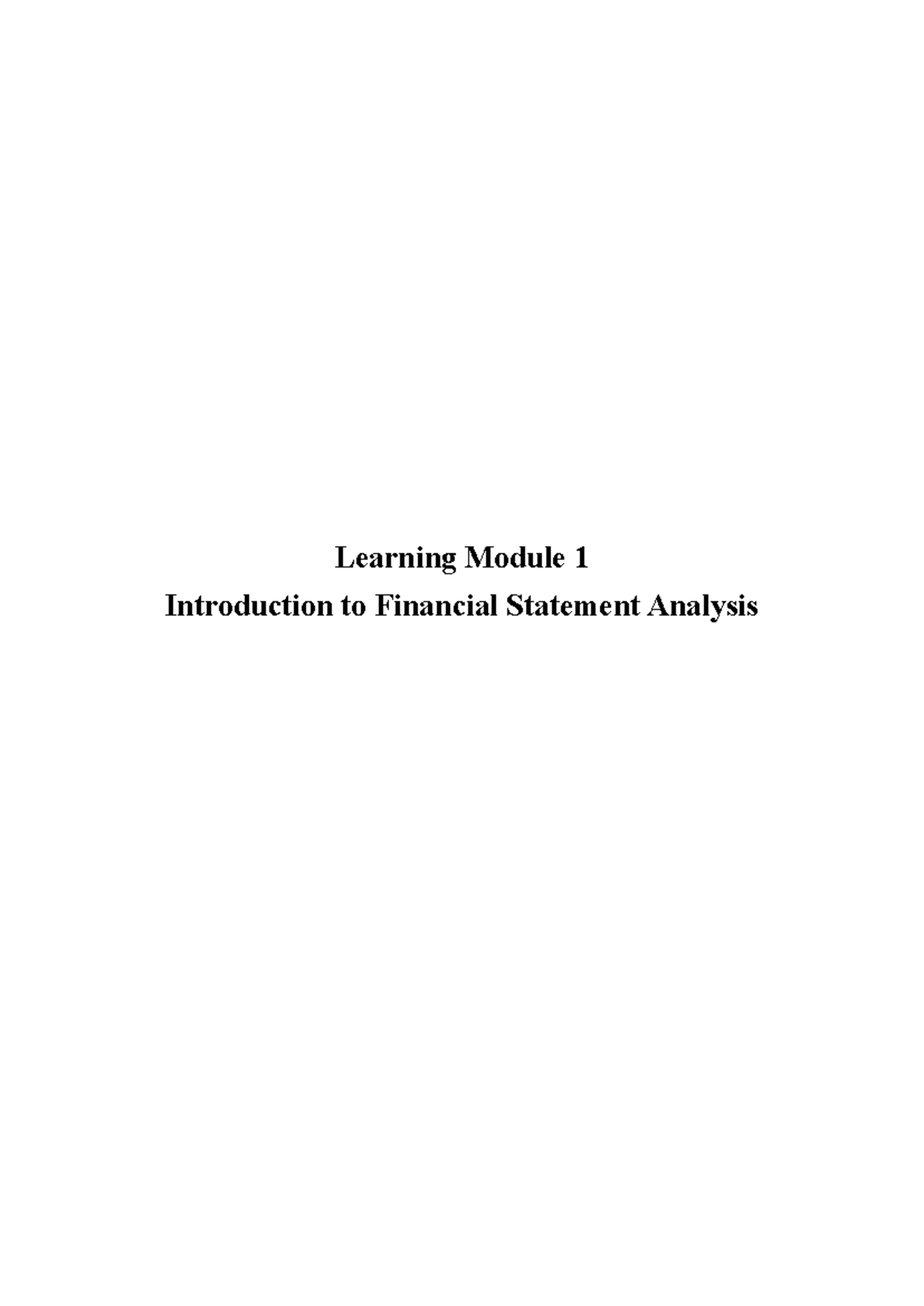 CFA FSA - 111: Introduction to Financial Statement Analysis Module ...