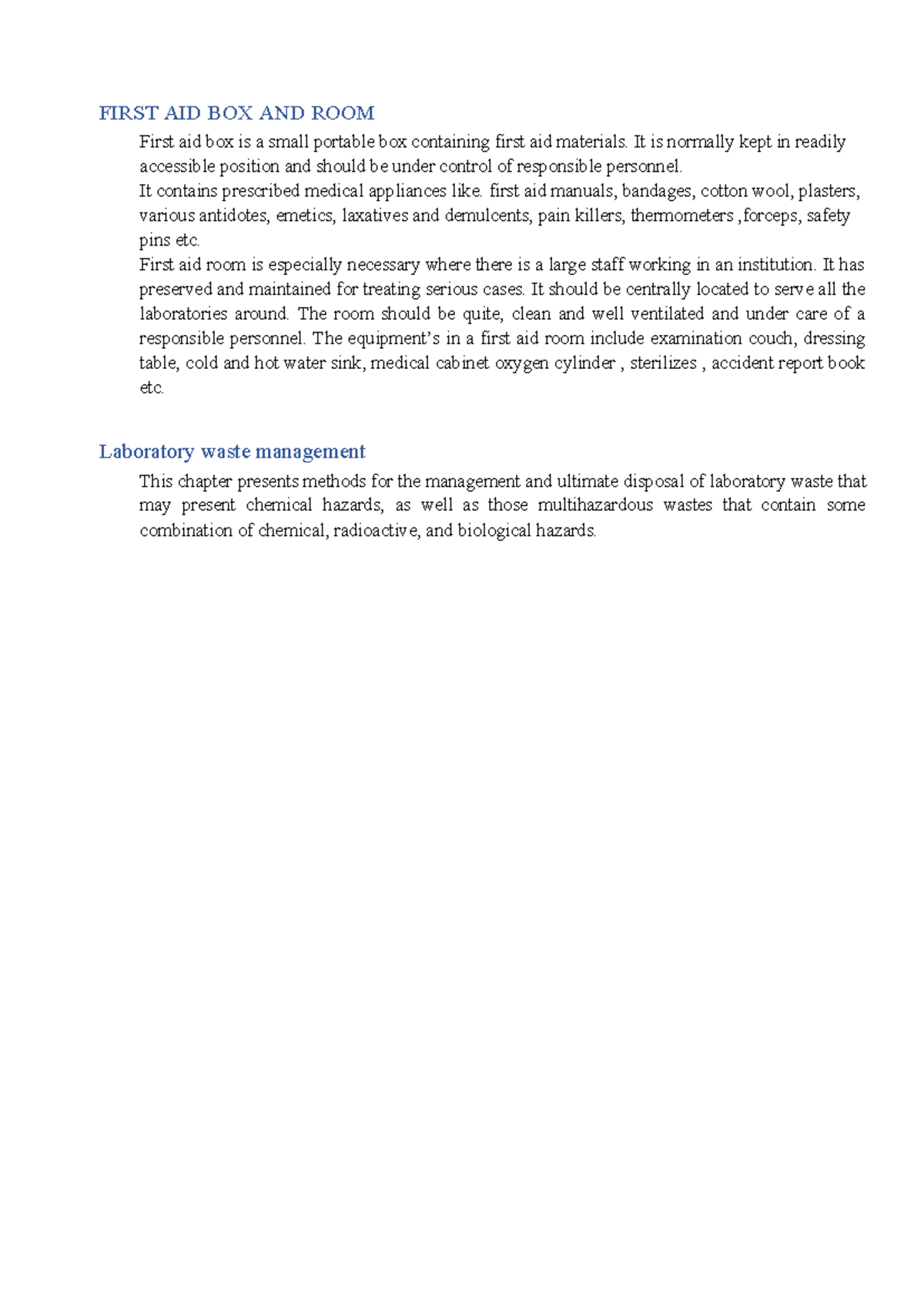 First Aid Box & Room: Essential Notes for Lab Safety and Waste ...