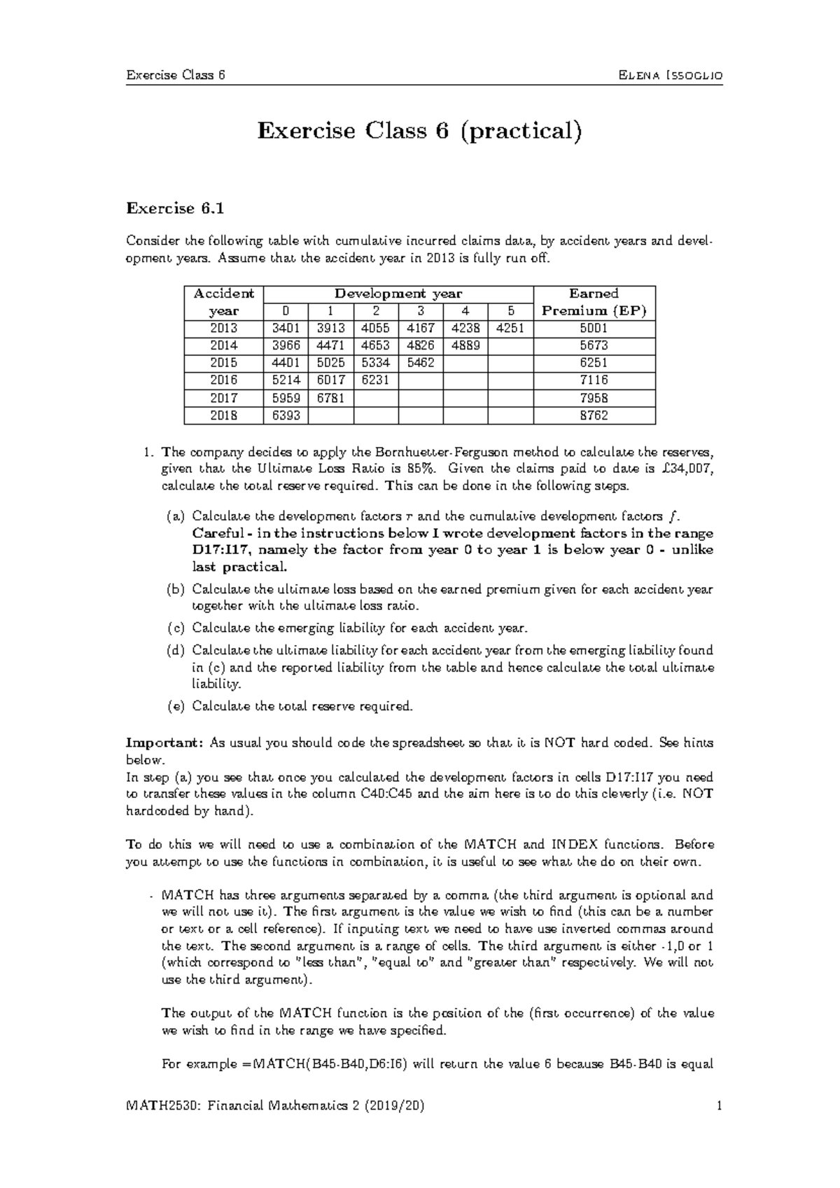 Exercise class 6 (practical) - Exercise Class 6 Elena Issoglio Exercise ...