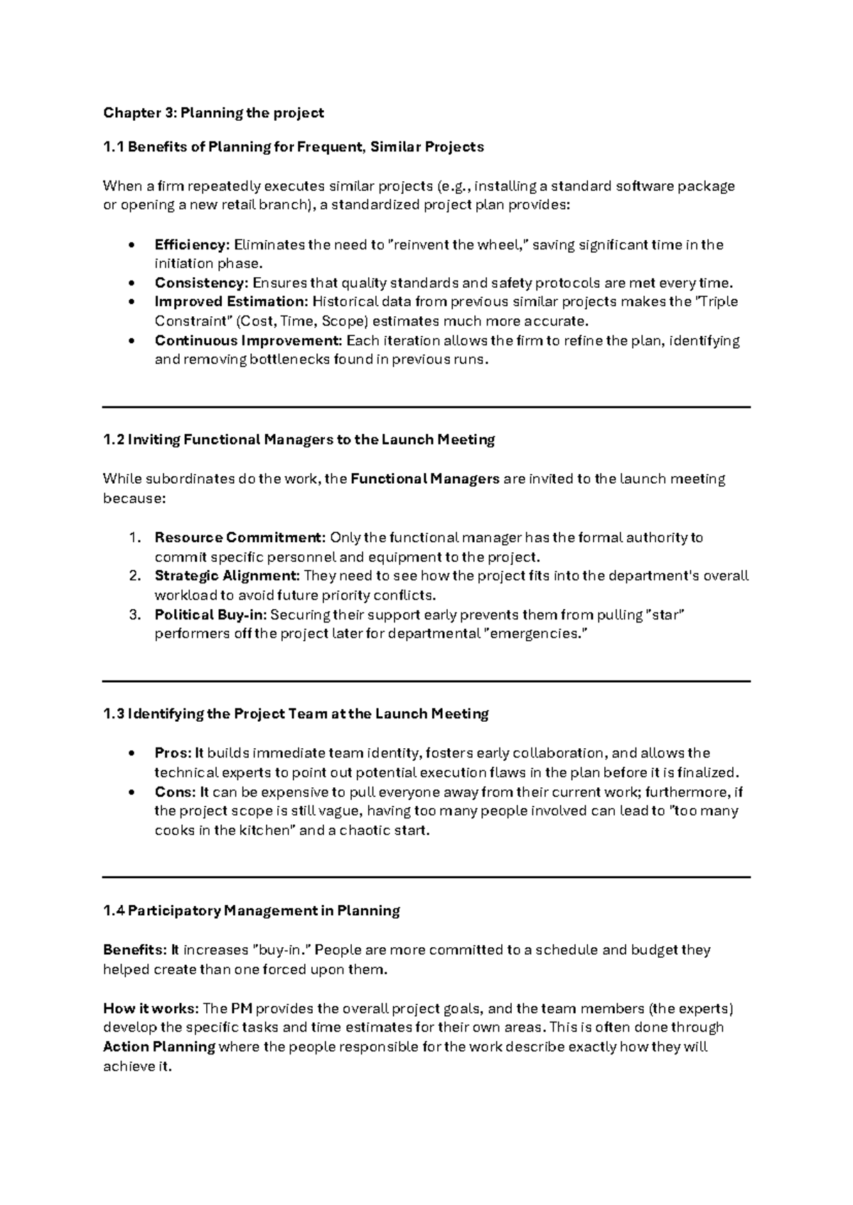 EBC2175 Chapter 3: Project Planning Benefits and Strategies - Studeersnel