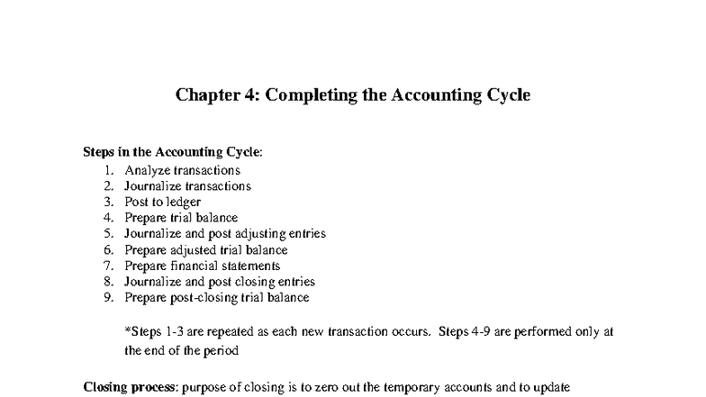 Chapter 4: Completing the Accounting Cycle Steps and Closing Process ...