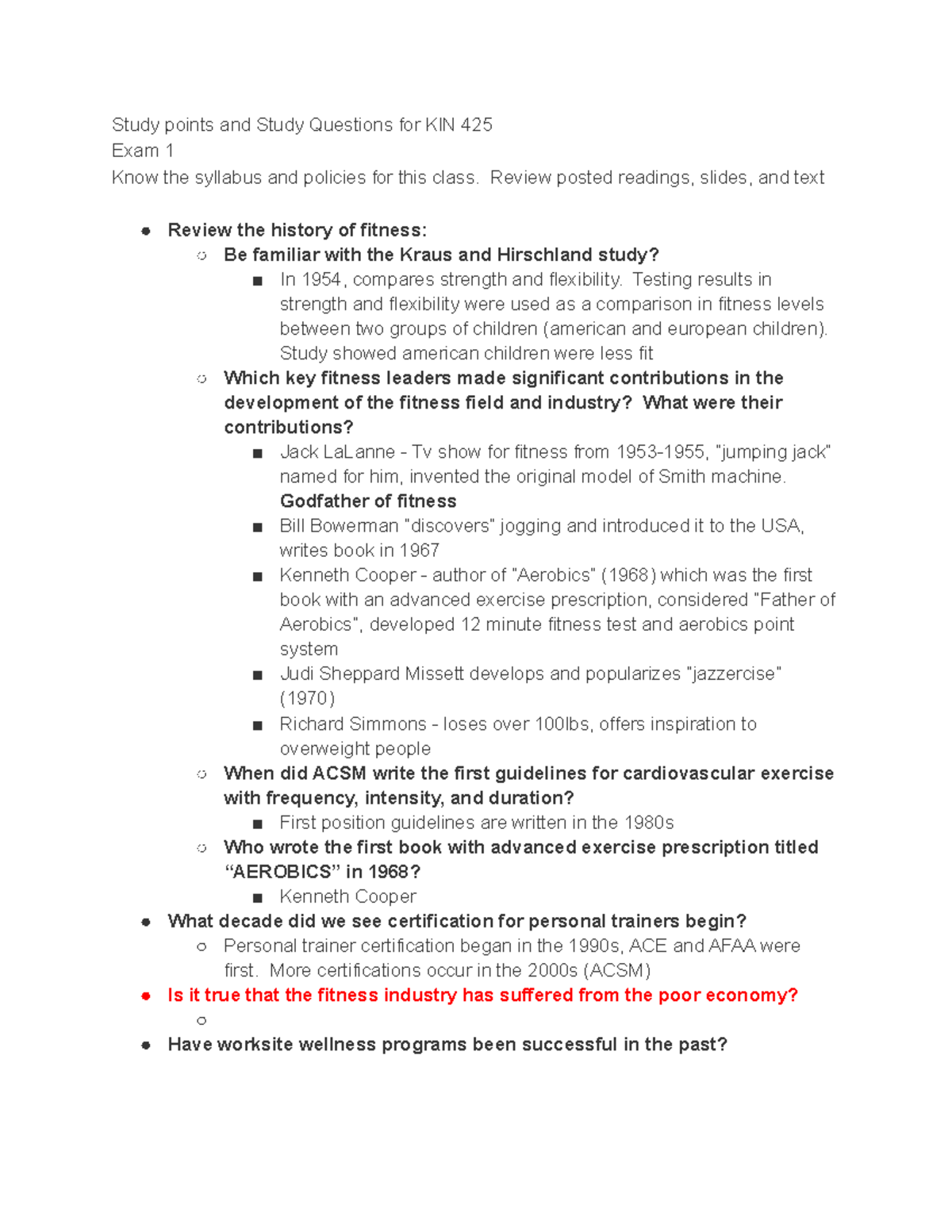 KIN 425 Exam 1 Review Guide - Key Concepts and Study Points - Studocu