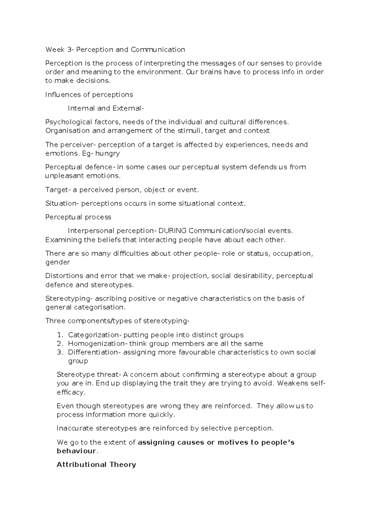 Week 3- organisational beh - Week 3- Perception and Communication ...