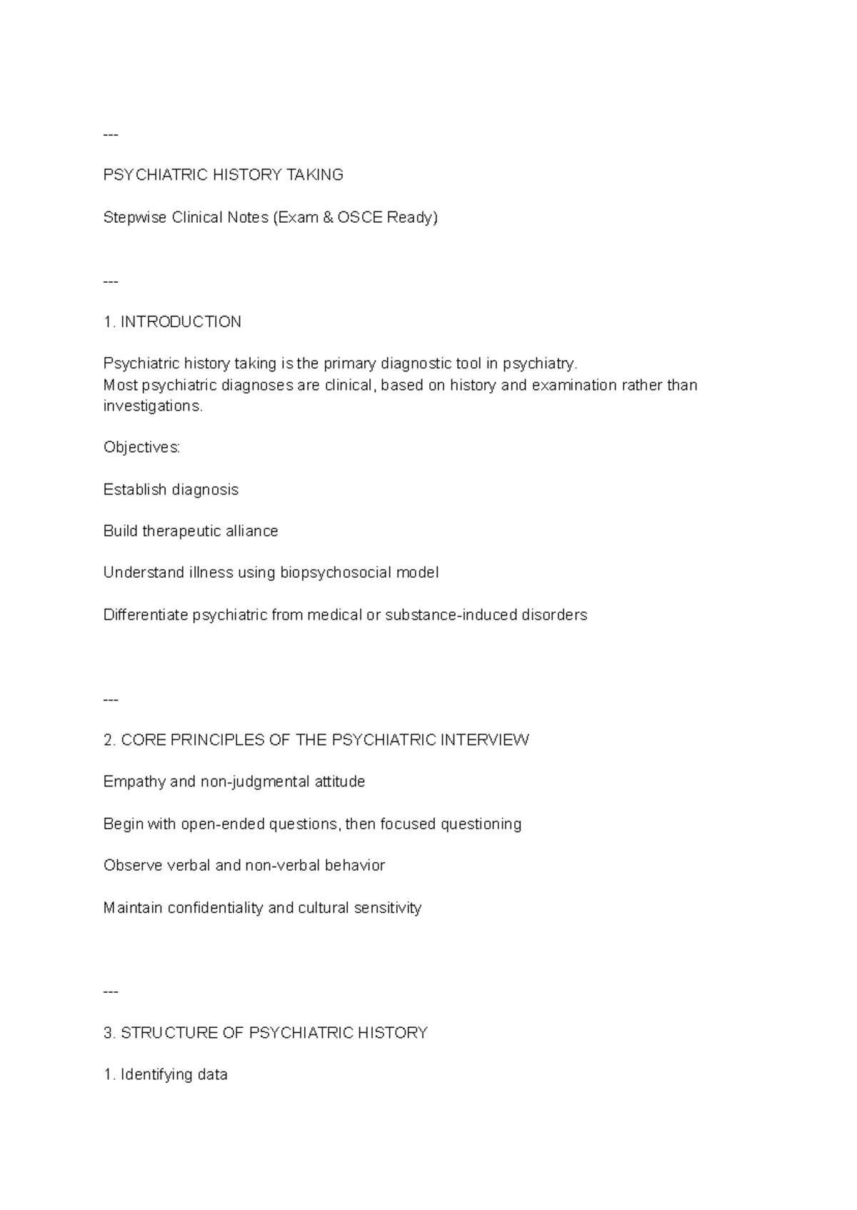 HISTORY TAKING: Stepwise Clinical Notes for OSCE Exam Prep - Studocu
