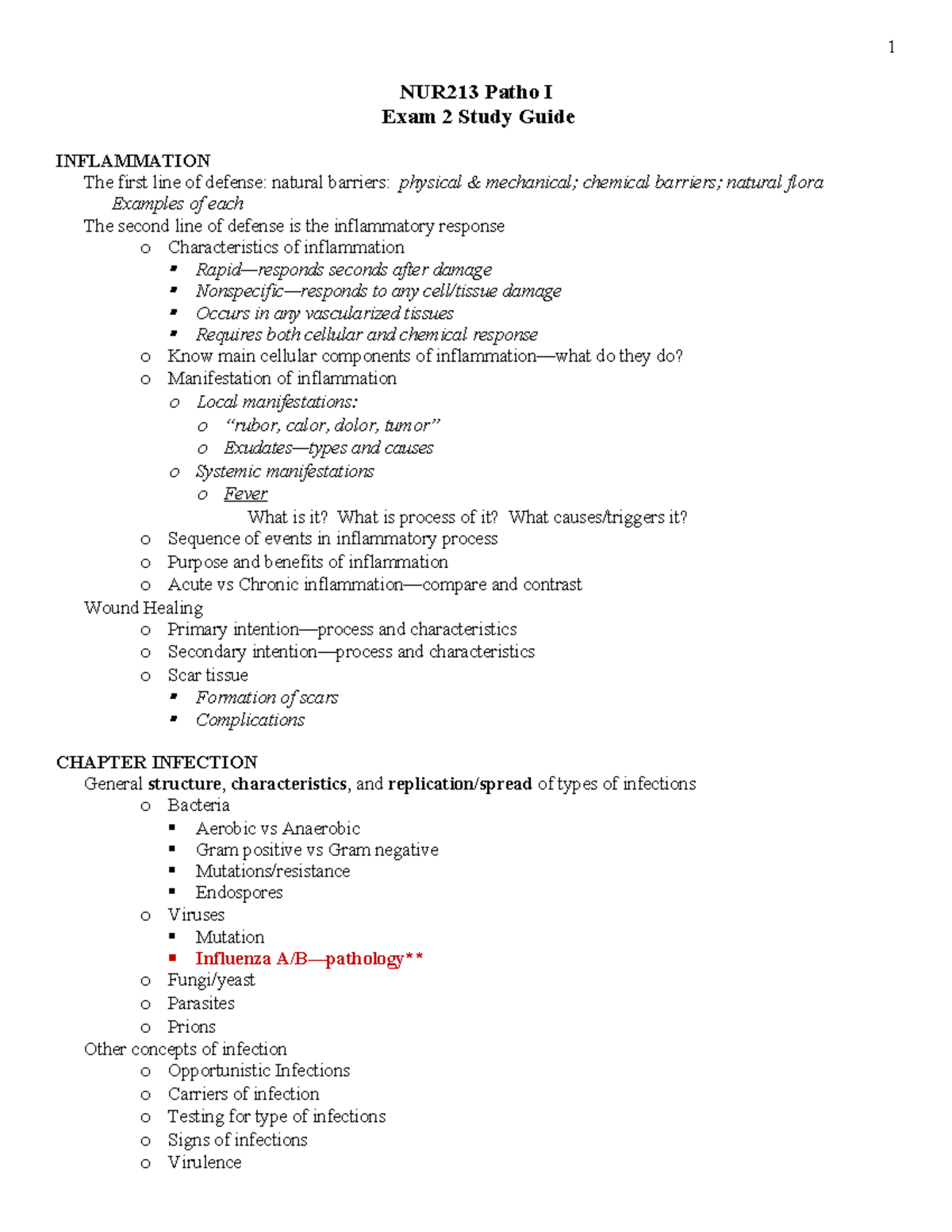 FA23 NUR213 Pathophysiology Exam 2 Study Guide: Inflammation & Immunity ...