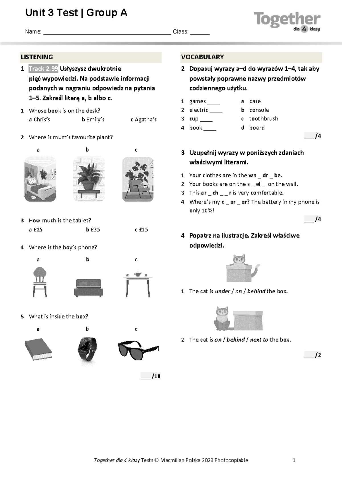 Together kl4 U3 Unit Test Vocabulary, Grammar & Listening Studocu