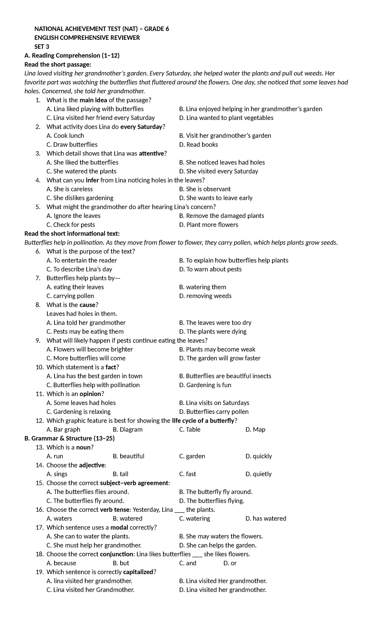 NAT6 English Comprehensive Reviewer: Grade 6 Achievement Test - Studocu