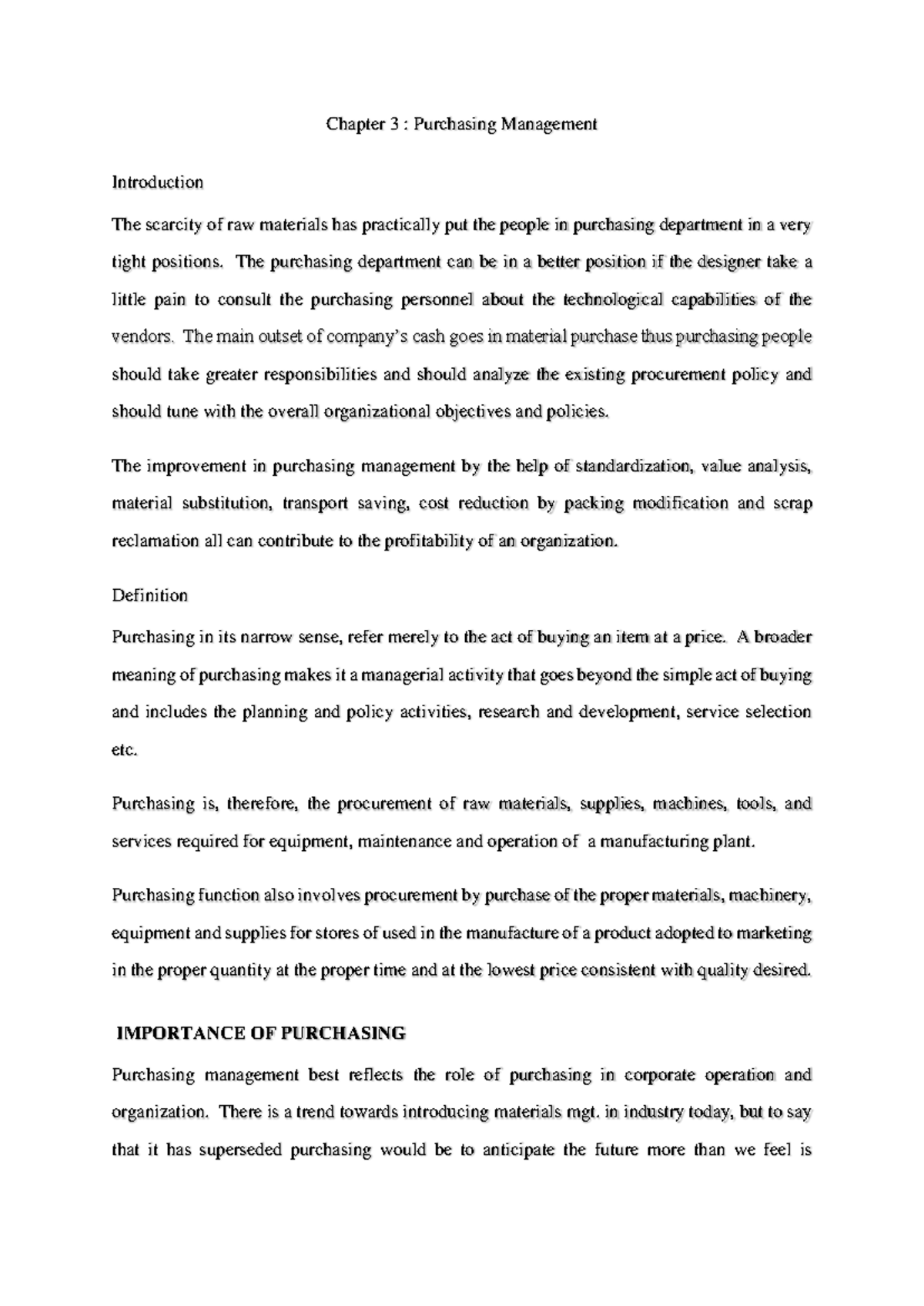 Chapter 3: Essentials of Purchasing Management - Key Notes - Studocu