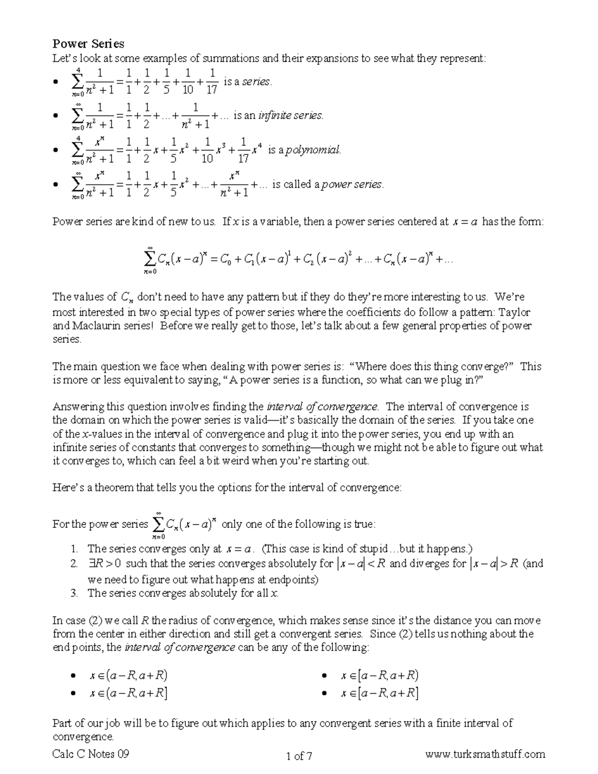 Calc C Notes 09: Understanding Power Series and Their Convergence - Studocu