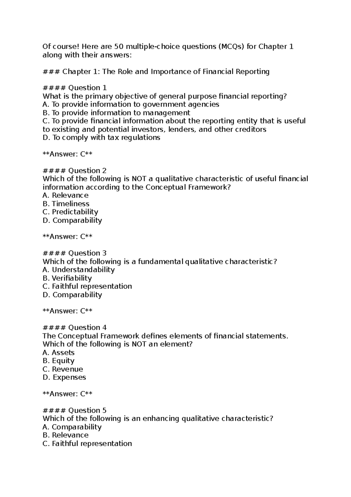 Chapter 1 Quiz CPA Australia FR: 50 MCQs on Financial Reporting - Studocu