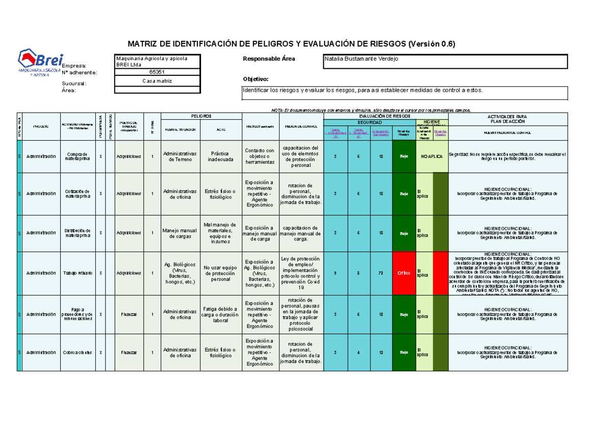 Matriz De Identificacin De Peligros Y Evaluacin De Riesgos Apuntes