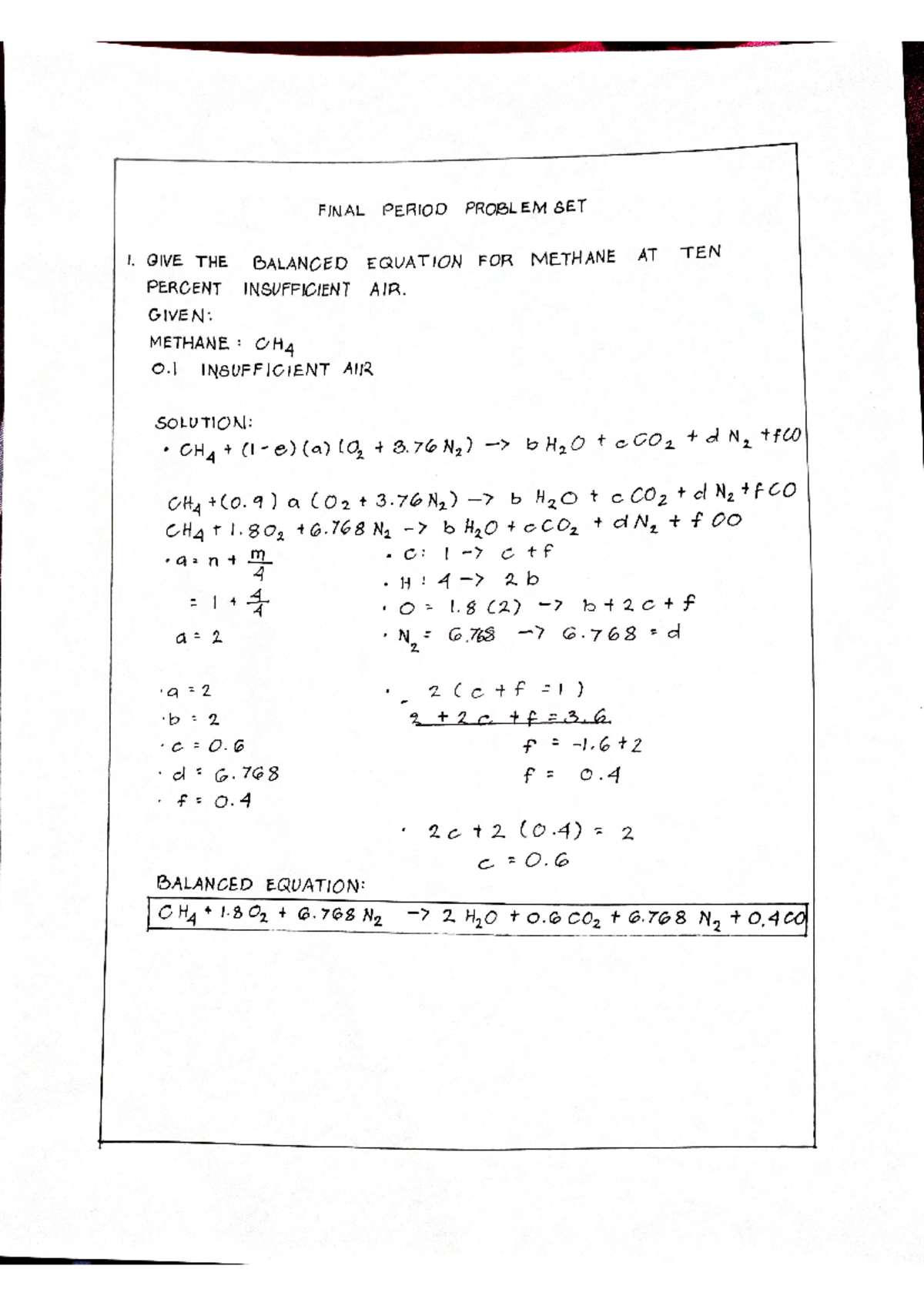 Final Problem Set on Combustion of Fuels: Equations & Analysis - Studocu