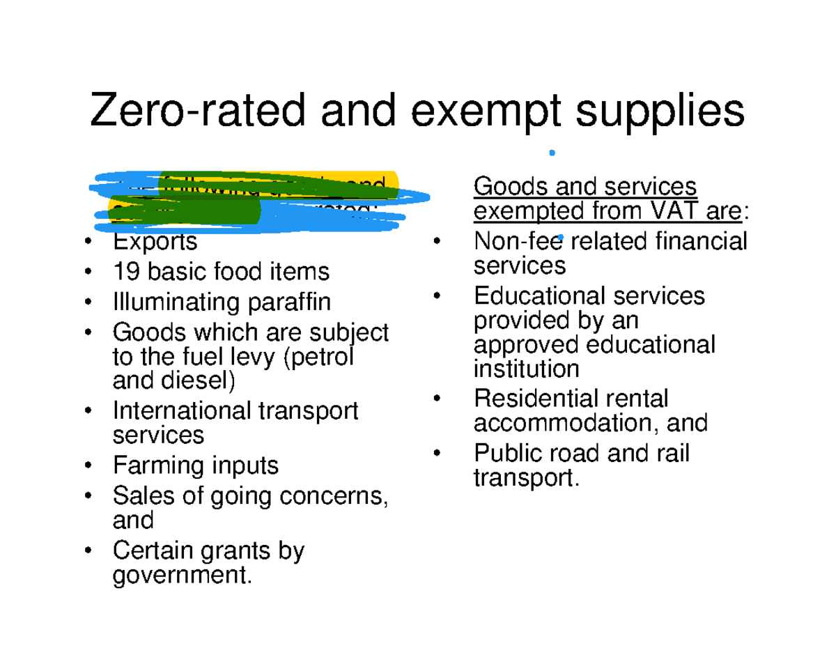 Zero-Rated and Exempt Supplies Overview - Studocu