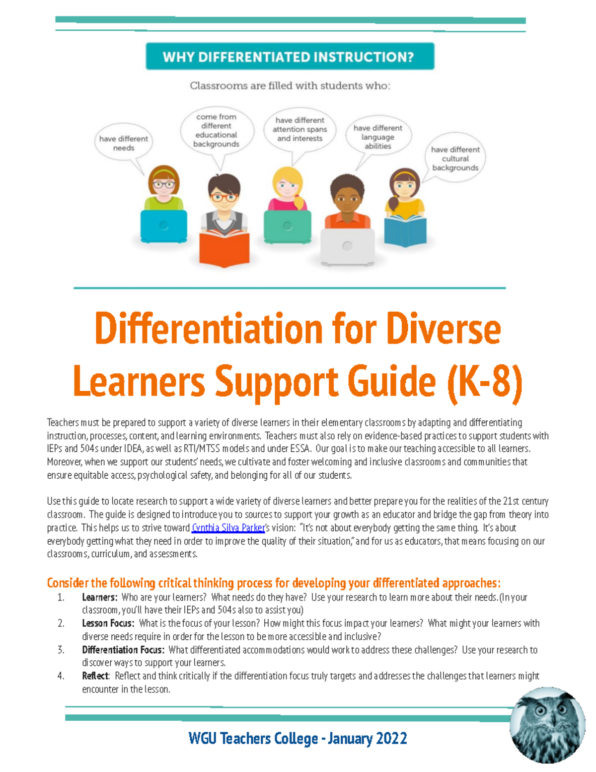 Differentiation Strategies for Diverse Learners Support Guide (K-8 ...