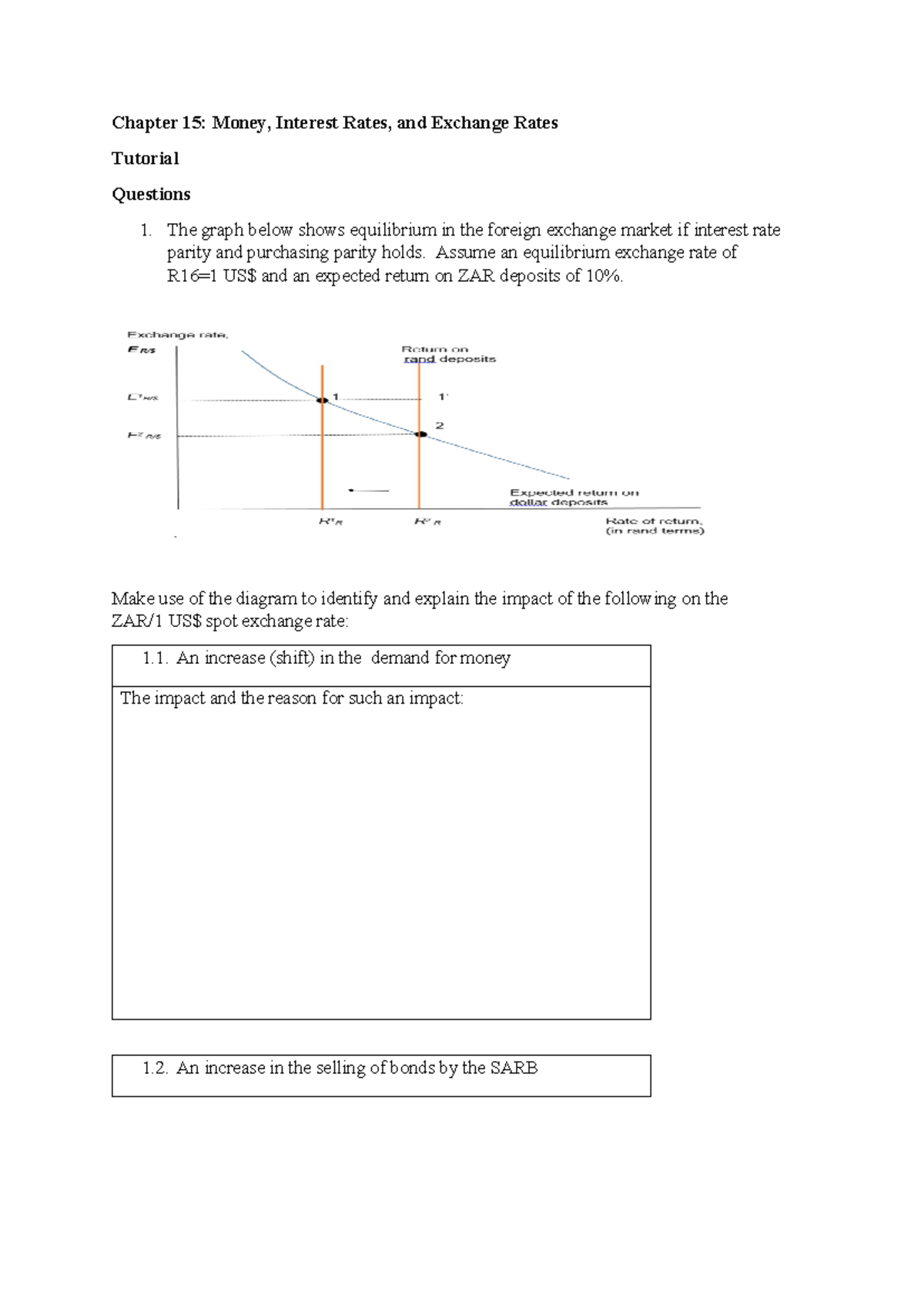 Chapter 15: Money, Interest Rates, and Exchange Rates Tutorial Qs - Studocu