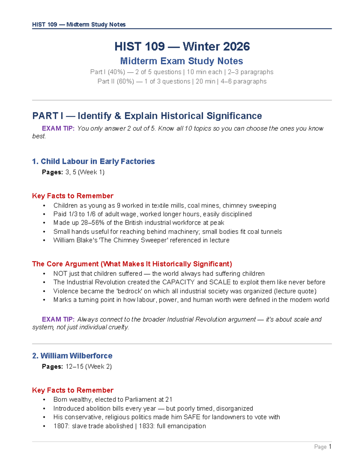 HIST 109 Winter 2026 Midterm Exam Study Notes: Key Topics & Insights ...