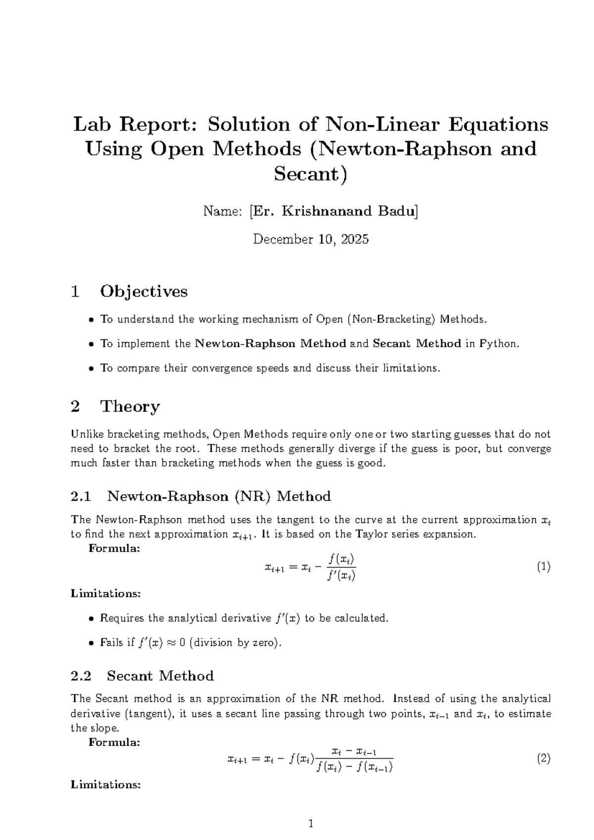 Lab Report: NM Lab 3 - Open Methods & Secant Method Analysis - Studocu