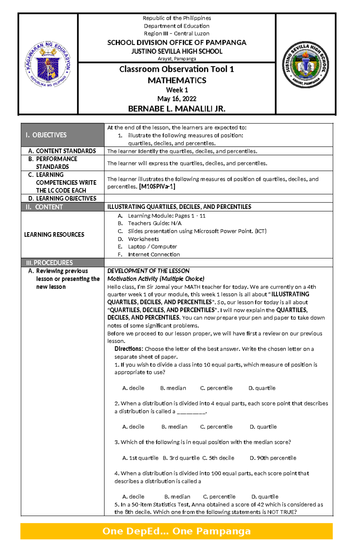 Measures of Position - Department of Education Region III – Central ...