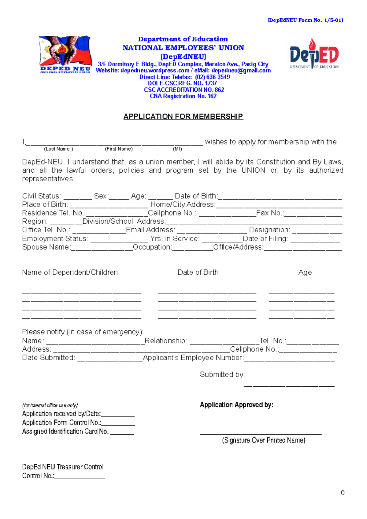 DepEdNEU Membership Application Form and Deduction Authorization - Studocu