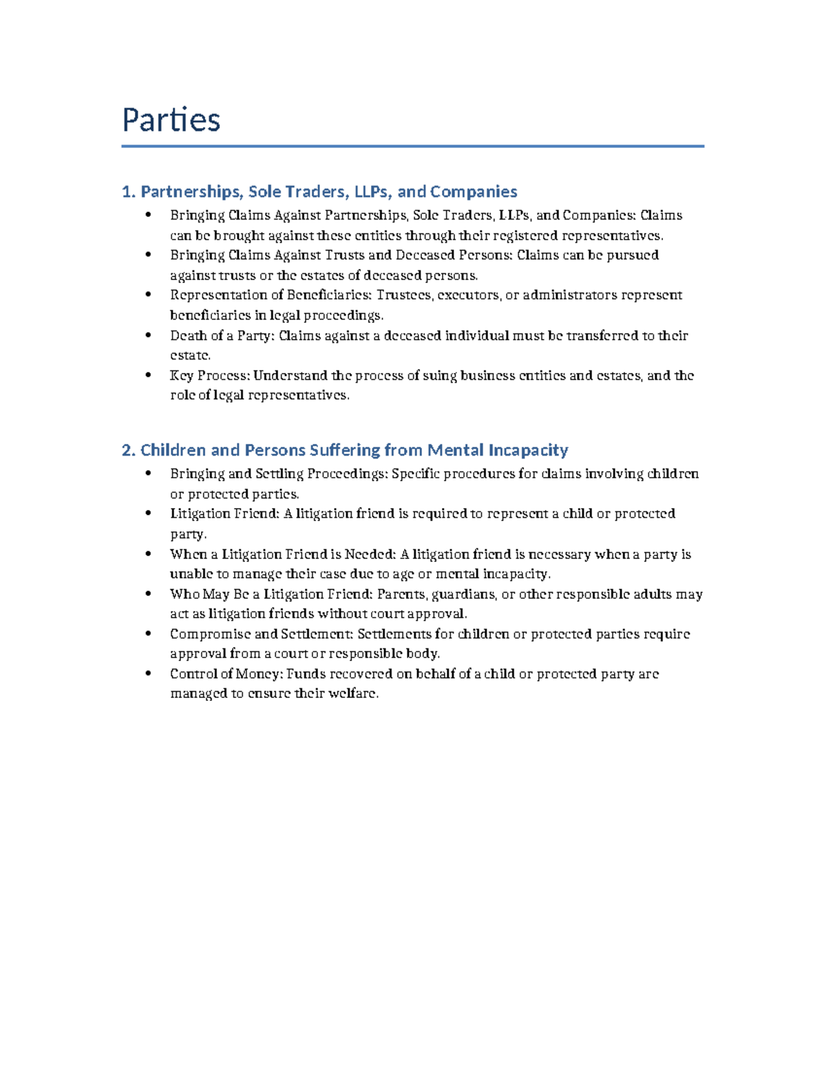 Parties - Legal Claims Against Entities and Protected Individuals Notes ...