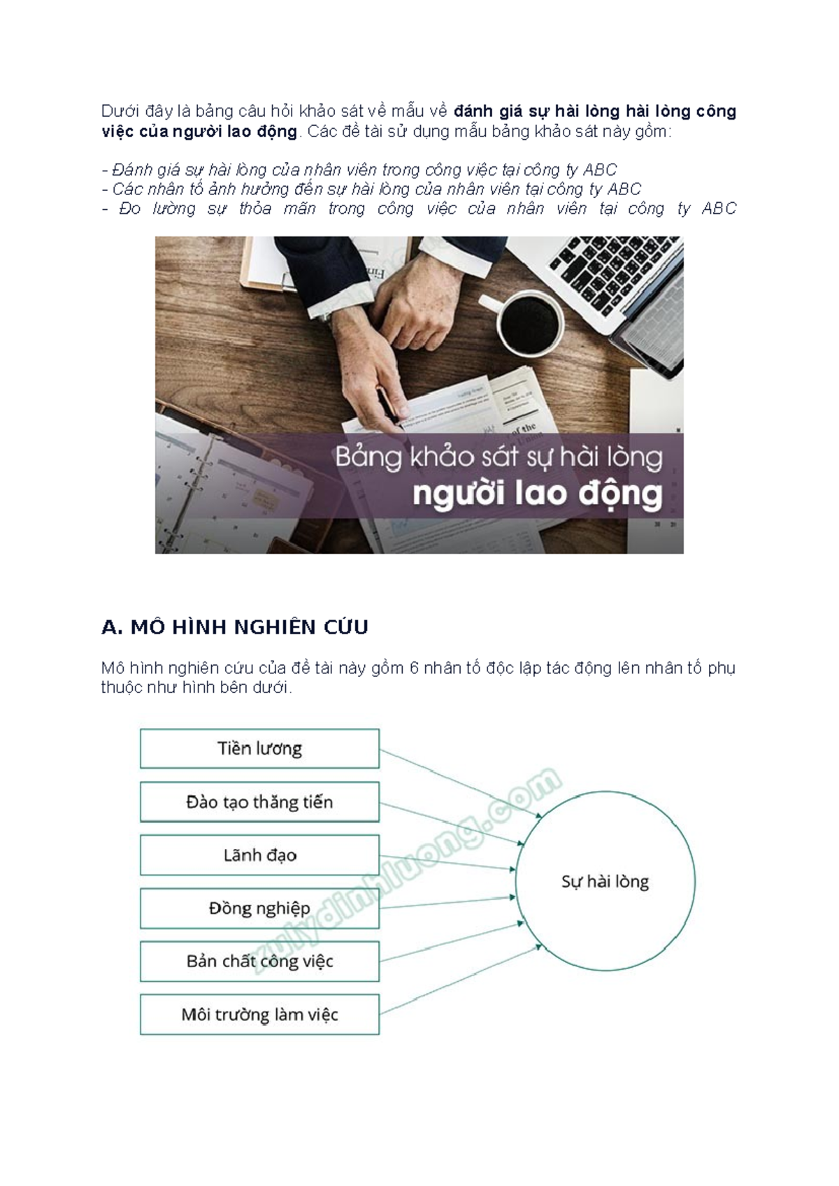 Bảng Khảo Sát Đánh Giá Sự Hài Lòng Nhân Viên Tại Công Ty ABC - Studocu