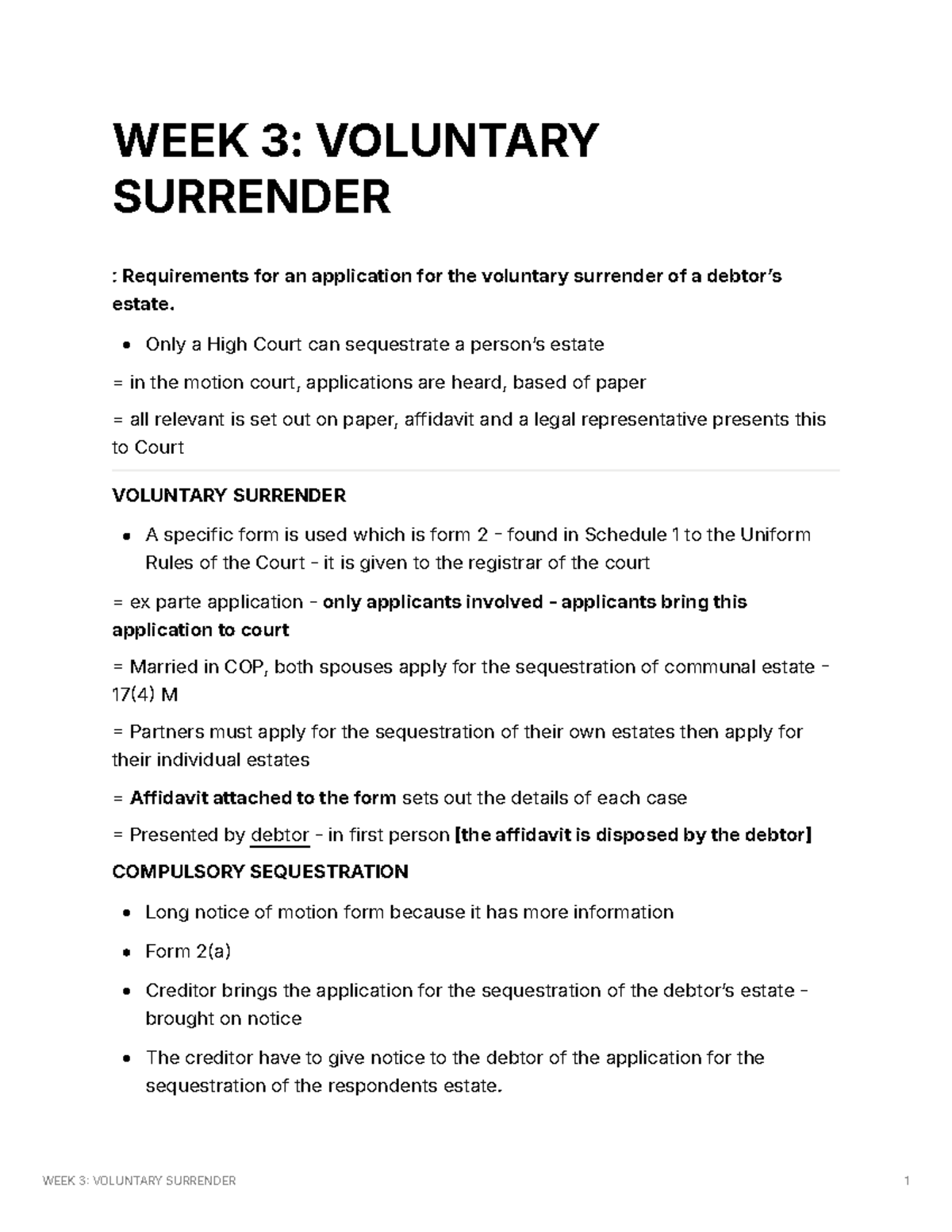 WEEK 3 Voluntary Surrender - WEEK 3: VOLUNTARY SURRENDER : Requirements ...