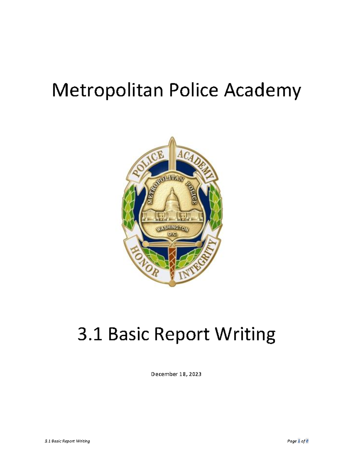 3.1 - Basic Report Writing Strategies for Metropolitan Police Academy ...