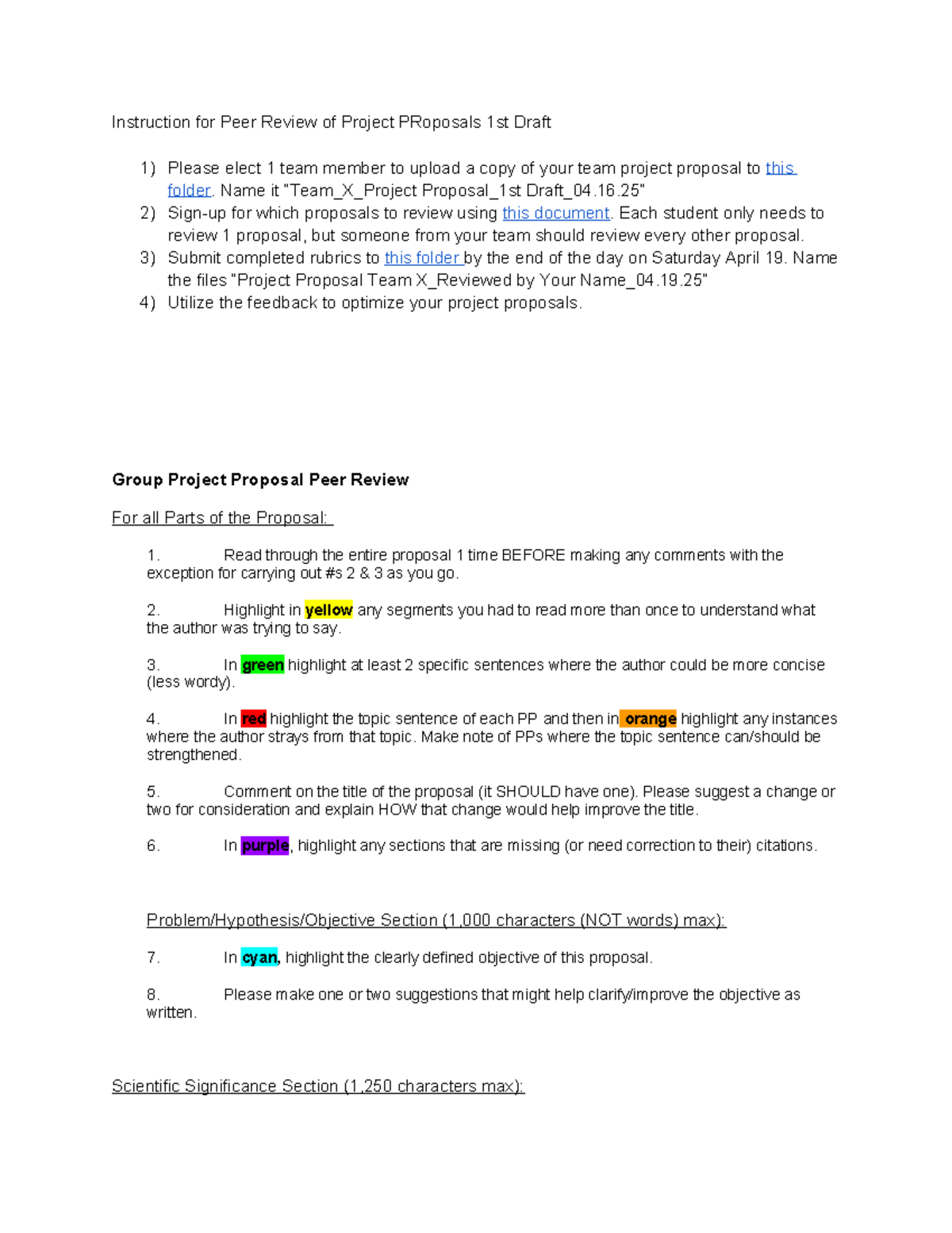 Peer Review Instructions for Project Proposals (1st Draft) - Studocu