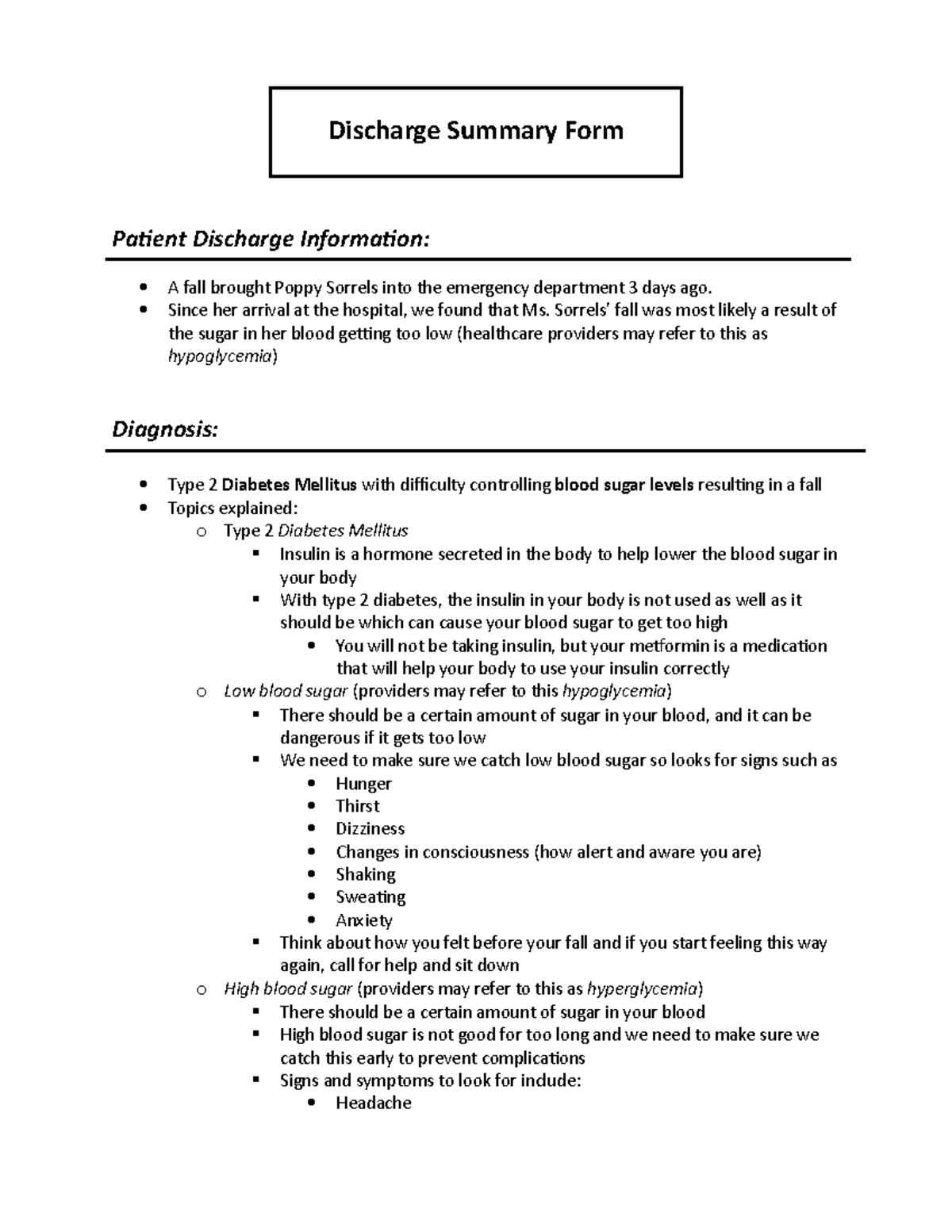 Discharge Paper - Discharge Summary Form Patient Discharge Information ...