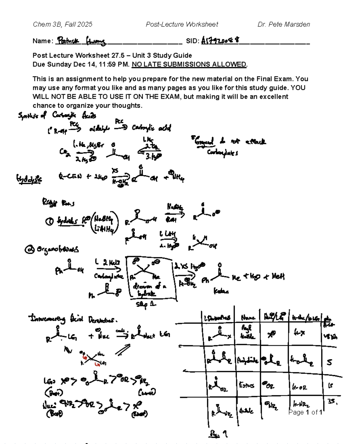 Chem 3B Unit 3 Study Guide - Chem 3B, Fall 20 25 Post-Lecture Worksheet ...
