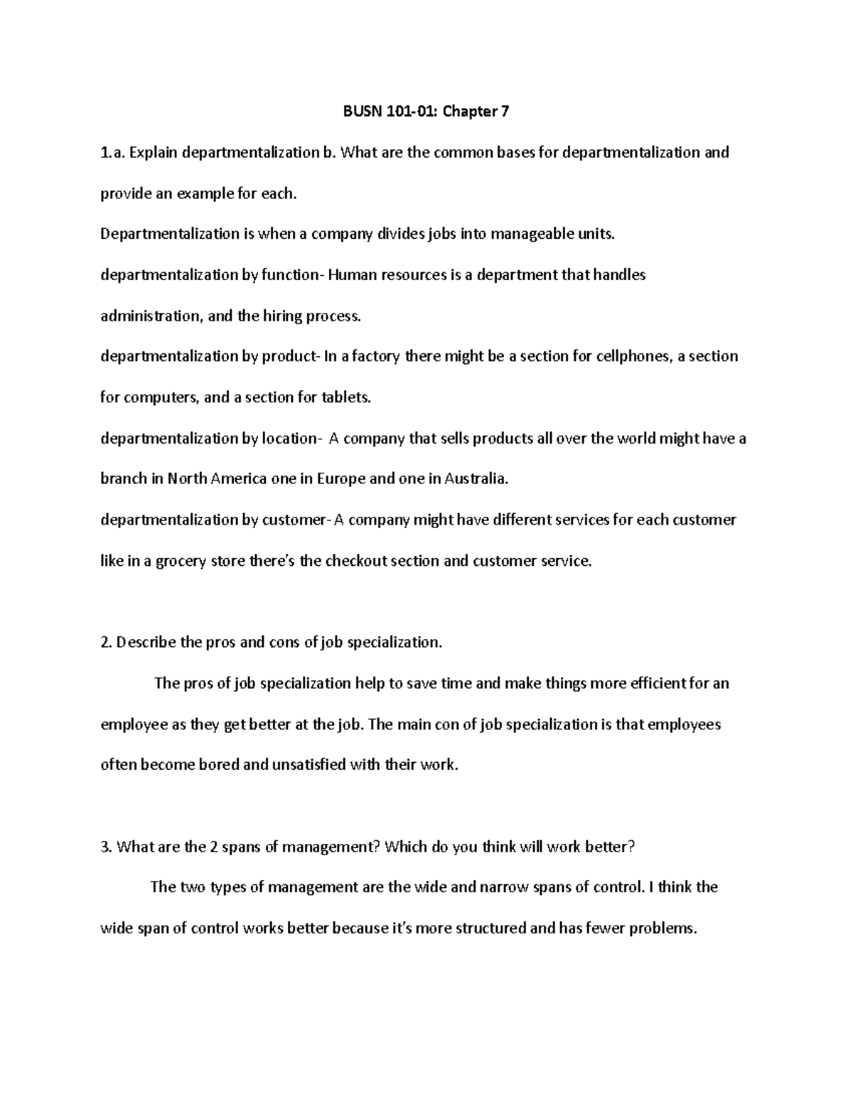 BUSN 101-01: Chapter 7 - Homework Assignment Overview - Studocu