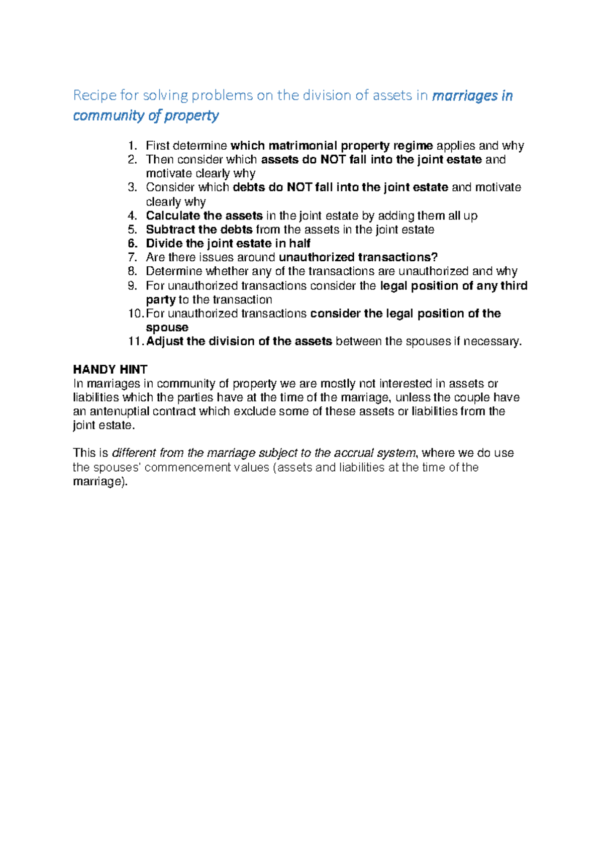 Recipe for marriages in community of property - Recipe for solving ...