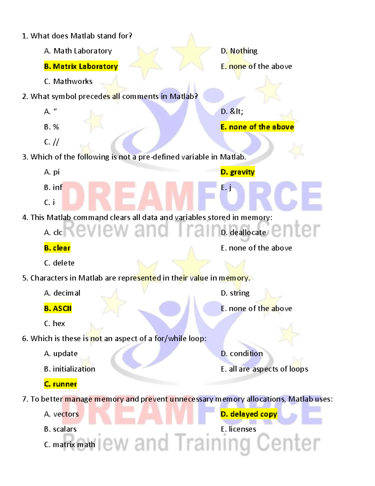 Matlab (MAT 101) - Objective Review for Final Exam Preparation - Studocu