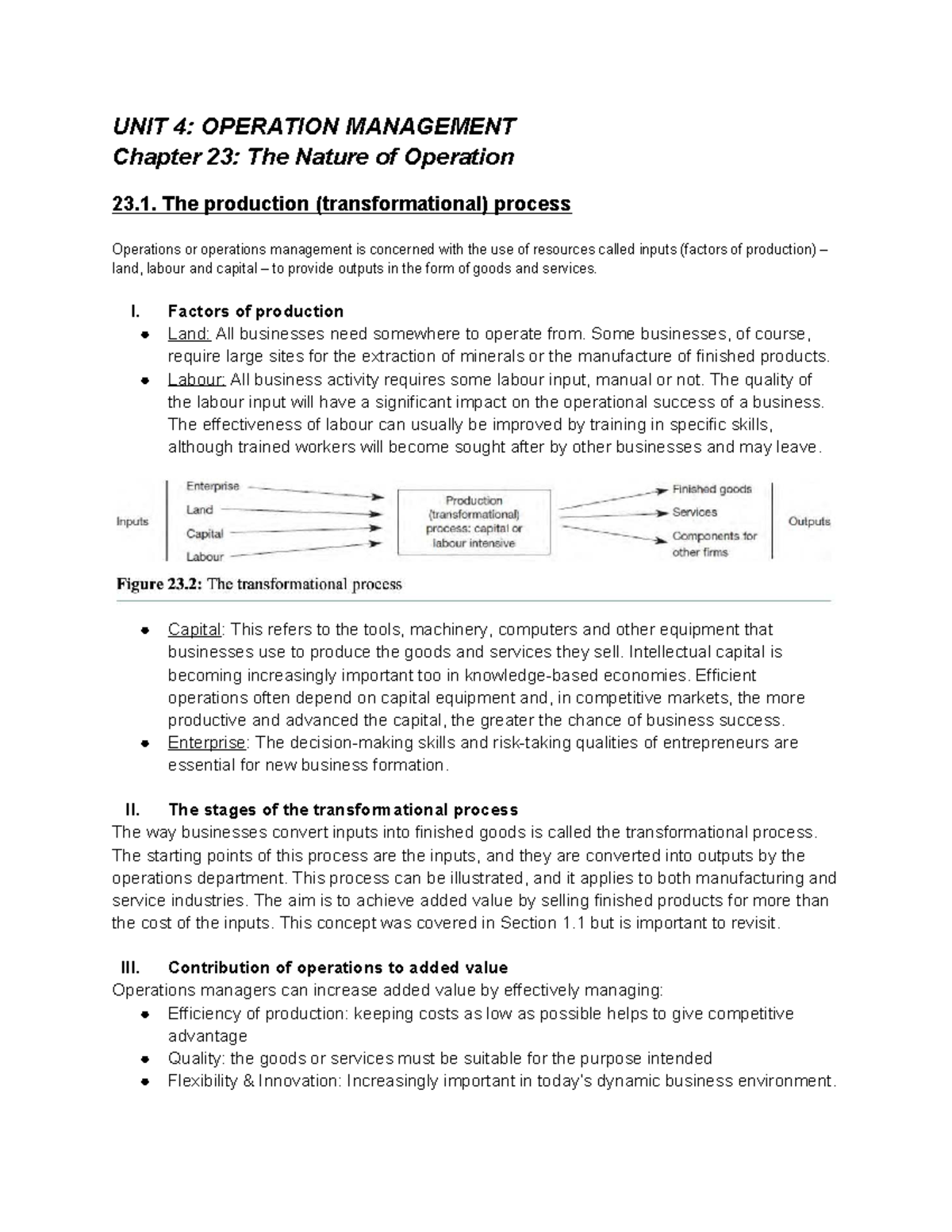 BUS - AS.UNIT 4 - Operations Management: Chapter 23 Overview - Studocu