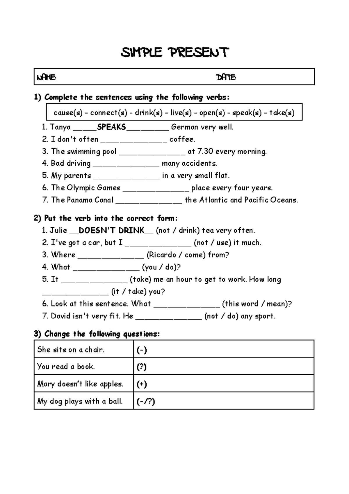 Simple Present Tense Exercises and Practice - Studocu