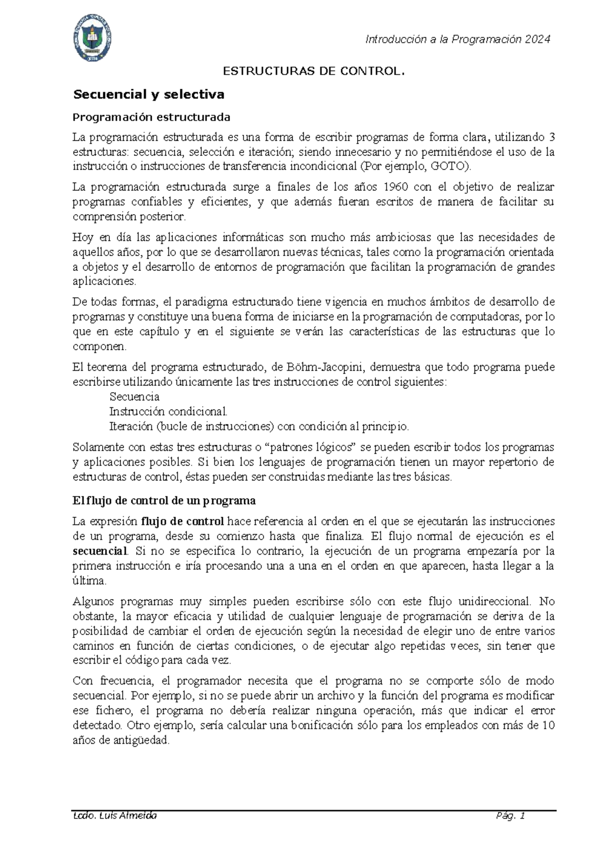 Estructuras de Control en Programación Estructurada 2024 - Introducción ...