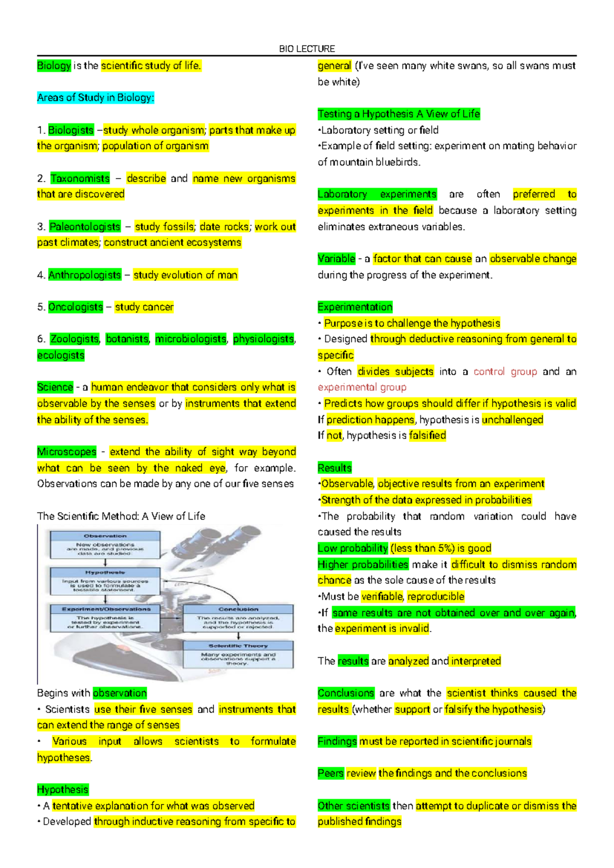 BIO LEC Reviewer: Key Concepts in Biology and Cell Processes - Studocu