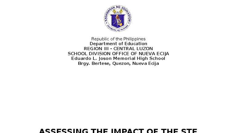 Assessing the Impact of the STE Program on Grade 7 Students: A Study ...