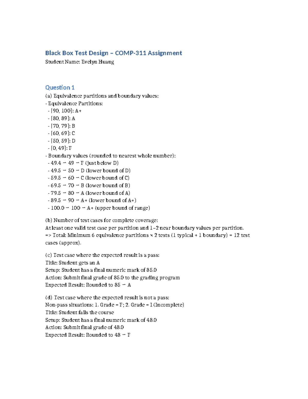 Black Box Test Design Assignment (CS101) - Part 1 Answers - Studocu