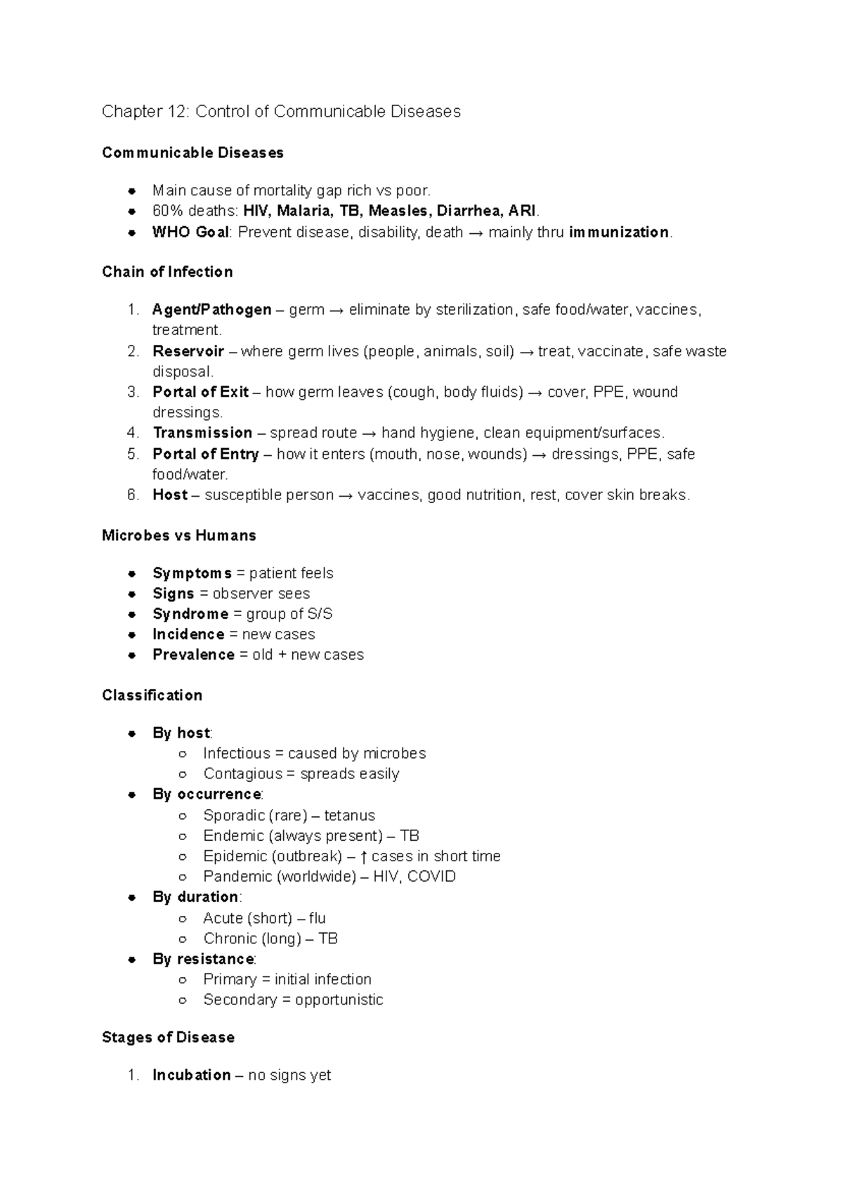 Chapter 12: Control of Communicable Diseases (COMM 101) - Studocu