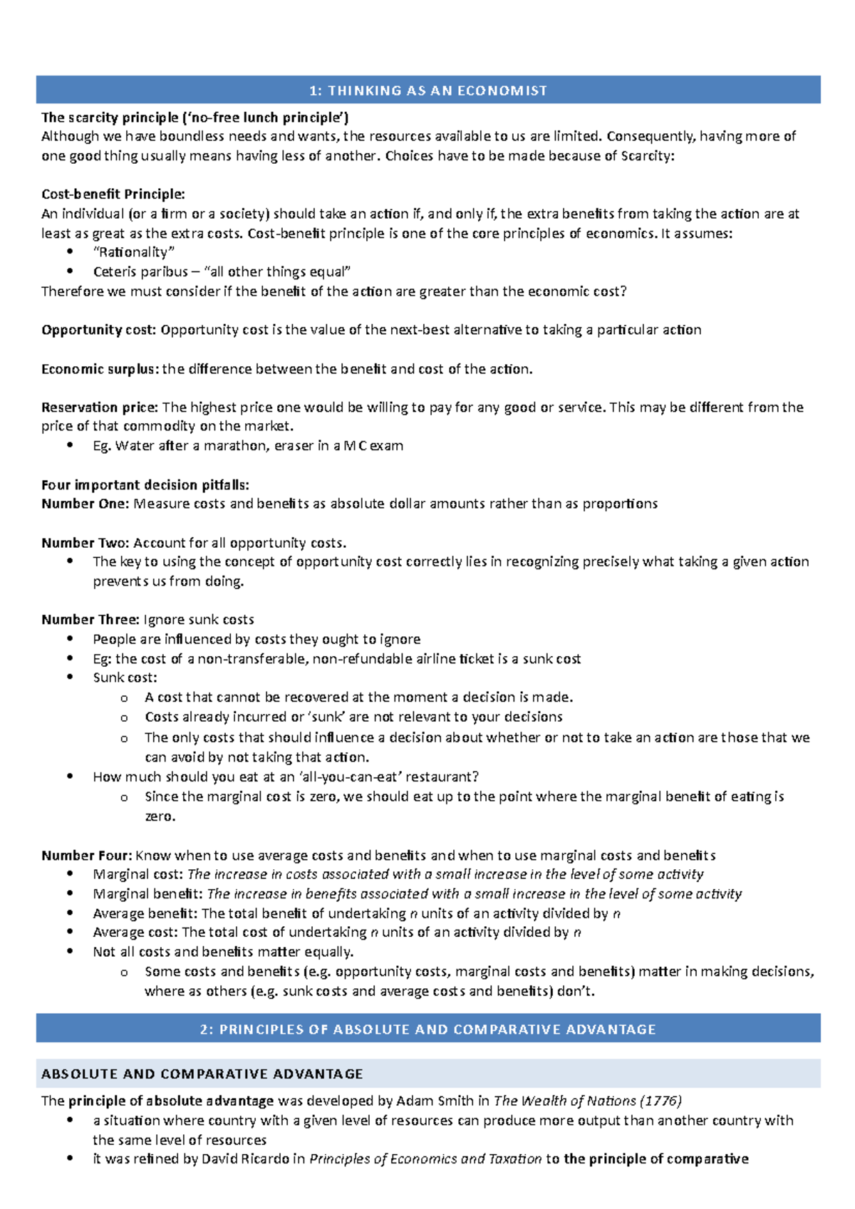 Summary - Final Exam Notes for ECON 101: Key Economic Principles - Studocu