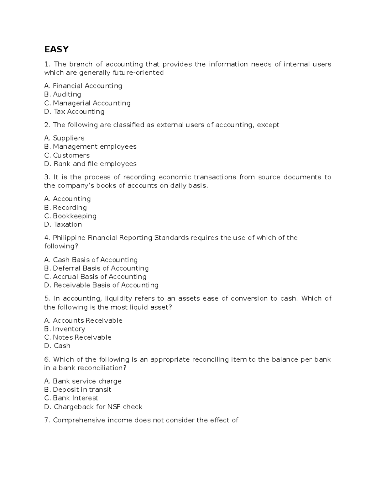 Accounting Quiz - It is a practice material for an upcoming quiz or ...