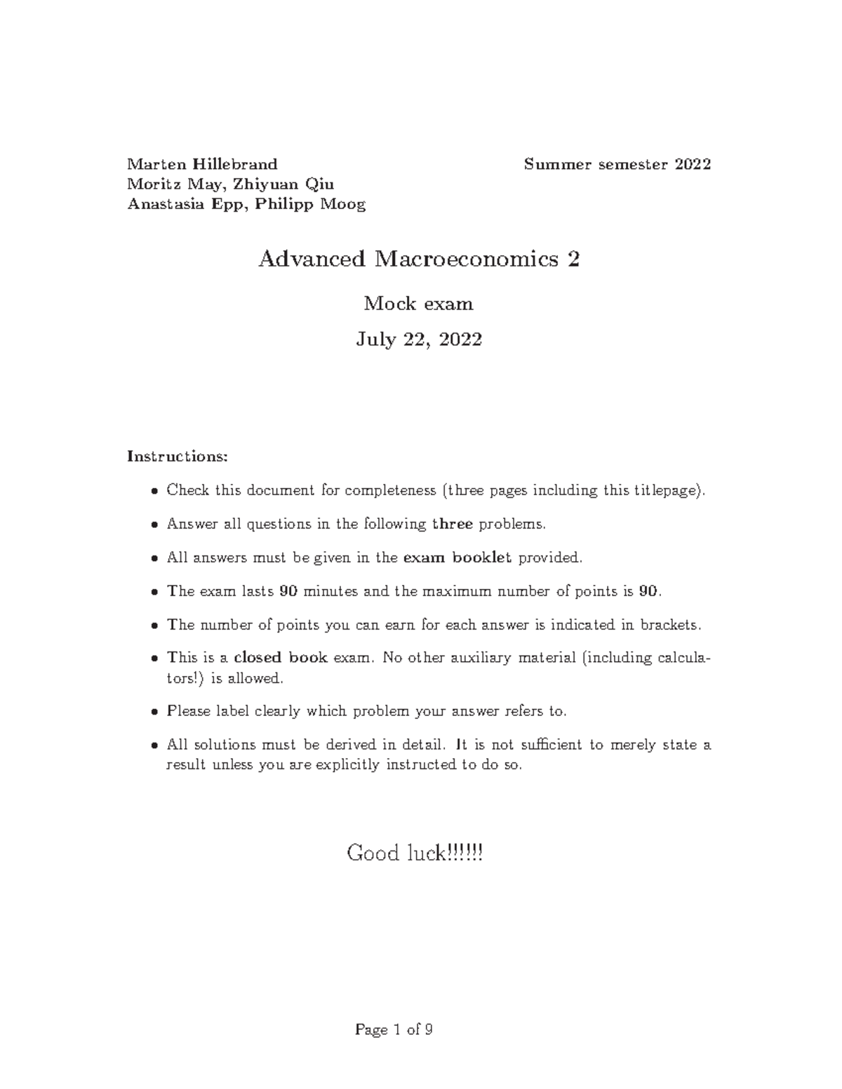 AM2 Mock Exam Solutions and Key Insights from Summer 2022 - Studocu