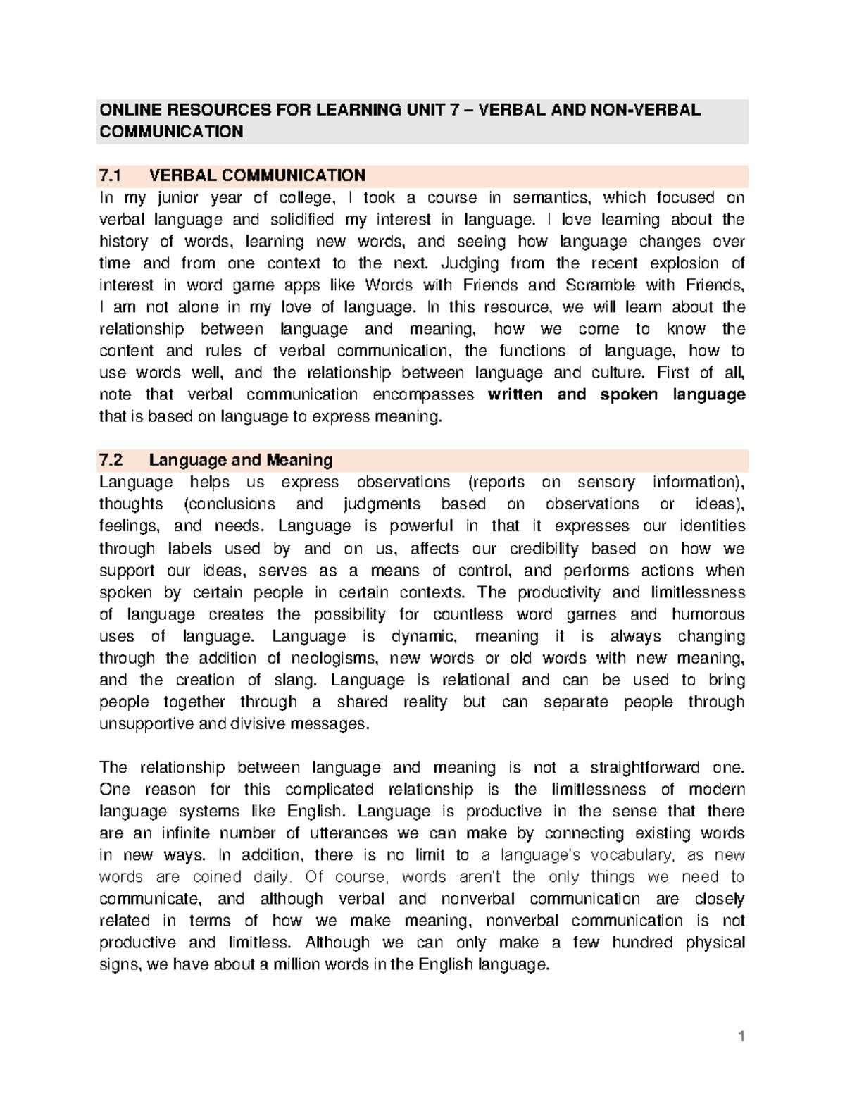 Online Resource FOR LU 7 - Verbal AND NON- Verbal Communication ...
